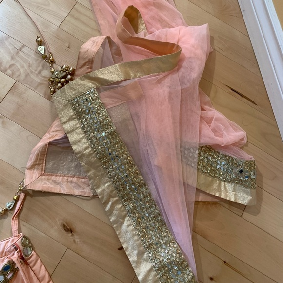 Mirrored peachy pink lengha with gold accents sz L - Picture 4 of 5